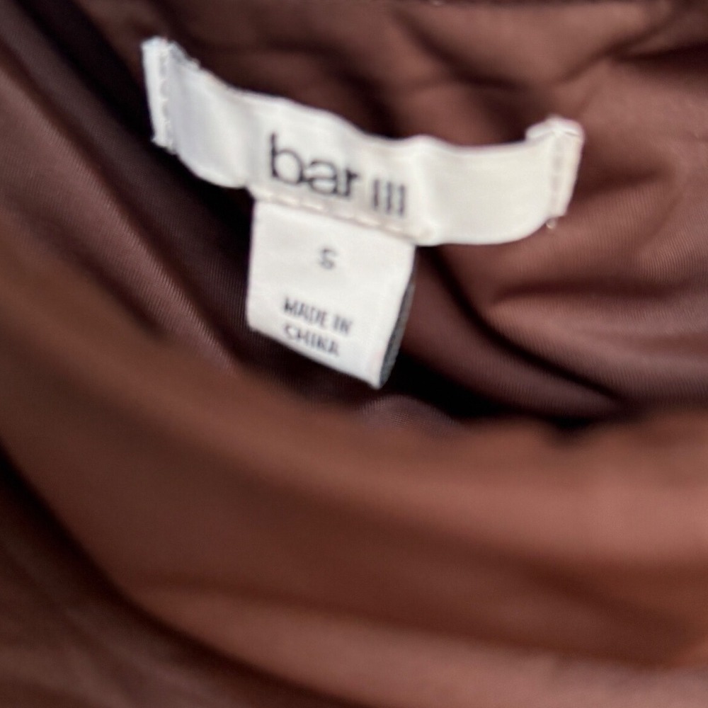 Bar III Womens Brown Ruched Cowl Neck Ruffle Hem Bodycon Mini Dress Size S - Picture 6 of 10